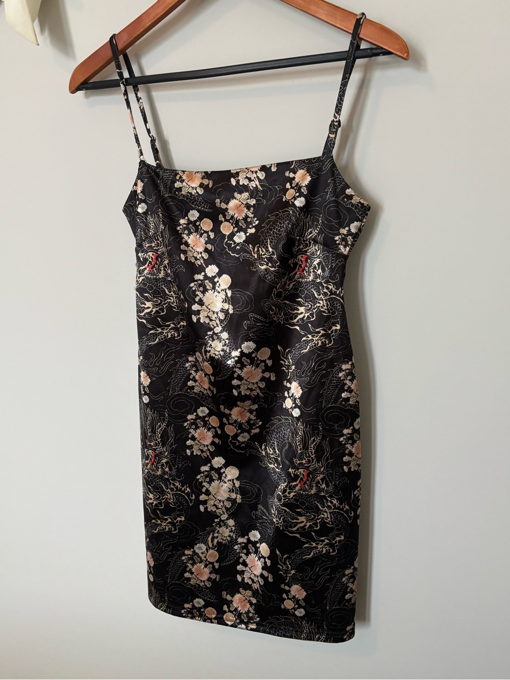 Urban Outfitters Black Floral Satin Slip Dress with Adjustable Straps